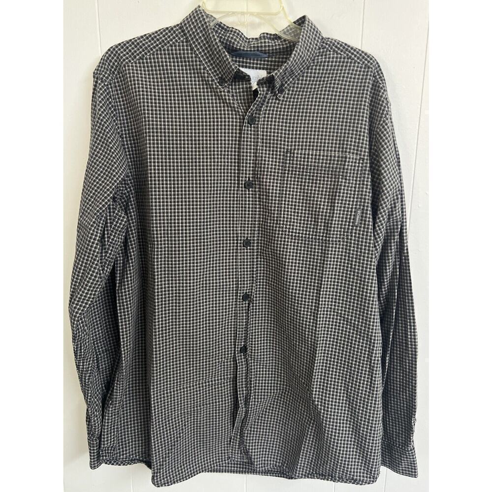 EUC Columbia‎ Shirt Men L Gray Black Check Long Sleeve Fishing Hiking Outdoors